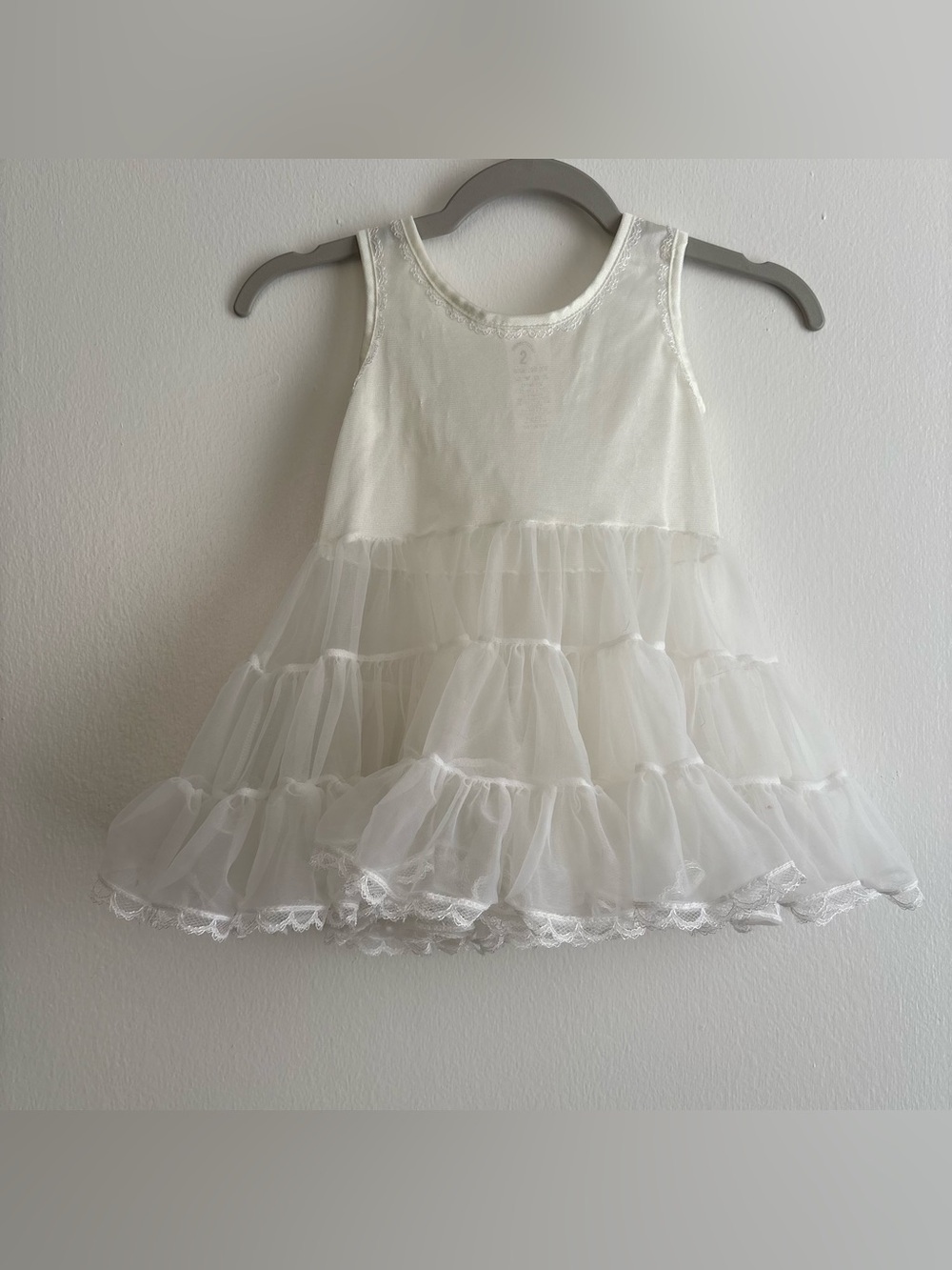 J.C. Collections Girls 12-18M White Layered Tulle Slip Sleeveless Ruffle Lace - Picture 3 of 3